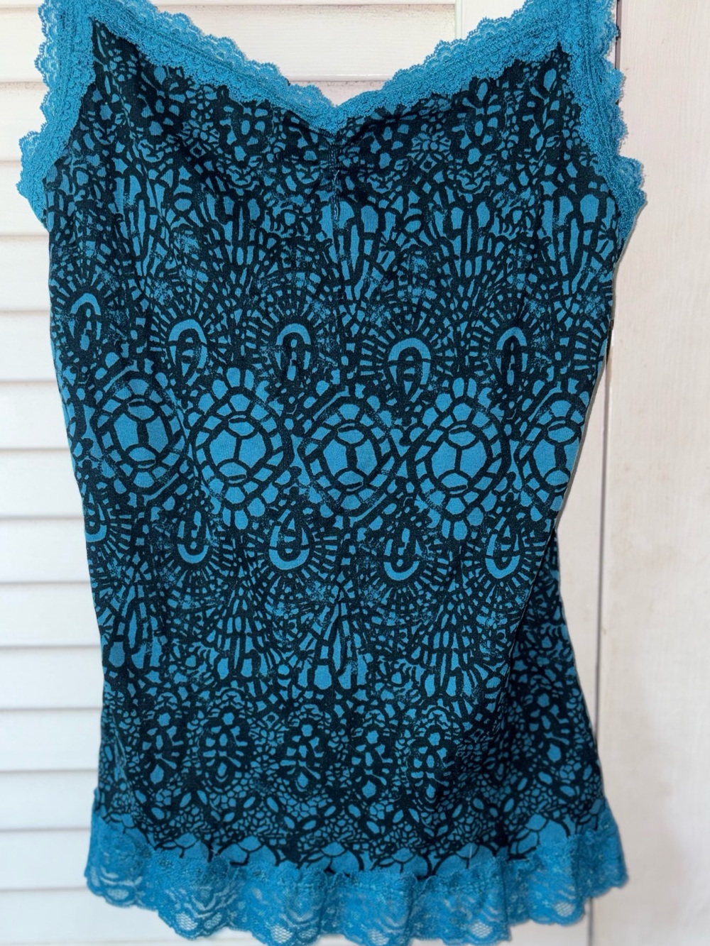 Vintage Eyeshadow Y2K Lace Tank Top Large Teal Black Tattoo Print Cami - Picture 3 of 5